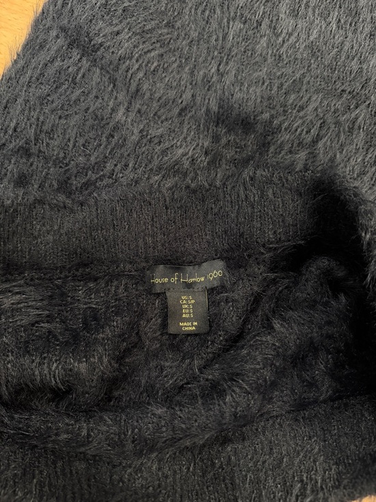 House of Harlow 1960 Black Fuzzy Set Midi Skirt Slit Top Shirt Size Small